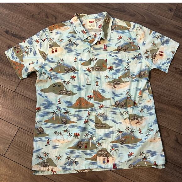 Levi’s‎ Hawaiian Print Camp Shirt XL Island Tropical Aloha Button-Front - Picture 1 of 4